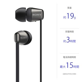 Sony WI-C310 Wireless Earphones, Bluetooth Compatible, Up to 15 Hours of Continuous Playback, Microphone Included, Flat Cable, 2019 Model, Black WI-C310 BC
