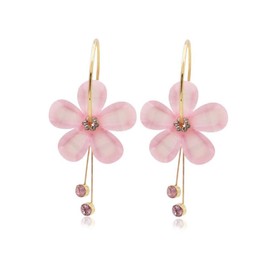 Romantic Crystal Acrylic Plumeria Flower Earrings Gold Five Leaves Exaggerated Hoop Dangle Earring for Women Jewelry (pink)