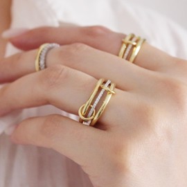 Stackable Rings for Women 18K Gold Plated Interlocking Ring Stack Set Gold Silver Mixed Metal Statement Rings Dainty Cubic Zirconia CZ Fashion Connected Band Thumb Ring Size 5-10 Jewelry Gift for