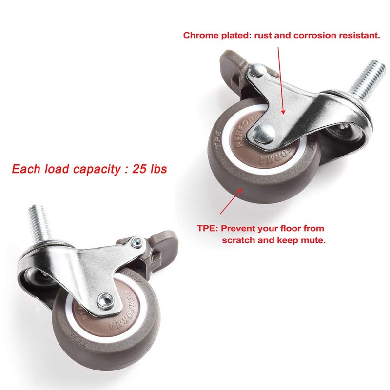 Skelang Mini 1'' Swivel Threaded Stem Casters, Small TPE Mute
