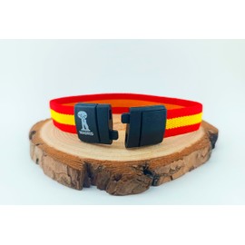 Only faith Spain Flag Bracelet Genuine Leather Men's Stainless Steel Adjustable Flag Paracord Yellow and Red Black Gift for Men