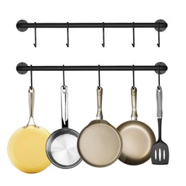 Black Steel-made Kitchen Utensil Rack Organizer Wall-mounted Pot Pan Wall Hanger Holder For Hanging Rail with 10 S Hooks