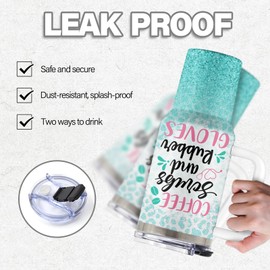 Uibunoo Nurse Gifts, 40 Oz Coffee Sciubs and Rubber Gloves Tumbler with Handle & Straw, Nursing Gift, Birthday Present for Healthcare Worker, Nurse Green Leopard Tumbler, Gifts for Mothers Day