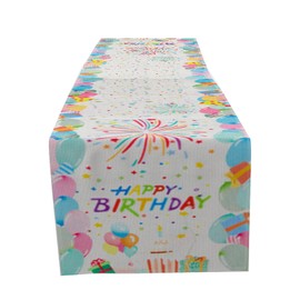 YILANJIN Birthday Table Decoration, 33cm x 183cm, Happy Birthday Table Runner, Table Runner for Kids' Birthday, Long Table Runner, Happy Birthday Tablecloth, Birthday Theme Table Runner