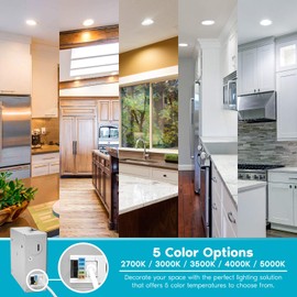 LUXRITE 8 Inch Ultra Thin LED Recessed Light with J-Box, 18W, 5 Color Options 2700K | 3000K | 3500K | 4000K | 5000K, Dimmable Wafer Light, 1500 Lumens, Energy Star, IC Rated