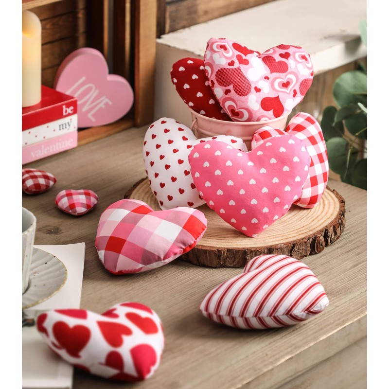 Valentine’s Day Stuffed Fabric Heart, 8 Pieces Heart Shaped Ornaments,