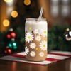 Coolife Daisy Iced Coffee Cup, 16 oz Glass Tumbler w/Straw