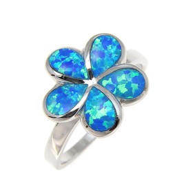 Arthur's Jewelry Sterling silver 925 Hawaiian plumeria flower blue synthetic opal ring size 7