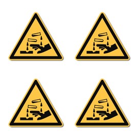 Warning of corrosive substances: W023 - DIN EN ISO 7010 / ASR A1.3 - Stickers: 7.5 cm - Pack of 4