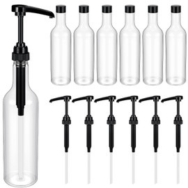 Maxdot 6 Pcs 25 oz Syrup Bottles with Pump Plastic Syrup Pump Dispenser Long Neck Bottles for Coffee Syrup Clear Wine Bottles Syrup Dispenser for Coffee Bar Accessories Home Party
