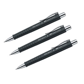 Faber-Castell POLY BALL 241199 Ballpoint Pen 0.5 mm M Ergonomic Triangular Shape Non-Slip Barrel with Metal Clip Indelible Black (Pack of 3)