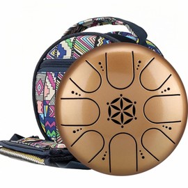 Tongue Drum 5 Inch 8 Tone Steel Tongue Drum Handpan for Meditation & Relaxation, Yoga, Family Activities Garden Rain Drum Instrument (Golden)