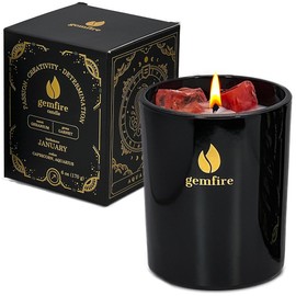GemFire Organic Scented Crystal Candle - Garnet Gemstone, January Birthstone Gift - Capricorn or Aquarius Zodiac Sign - Natural Soy Wax & Beeswax - Long-Burn for Aromatherapy, Meditation, Relaxation