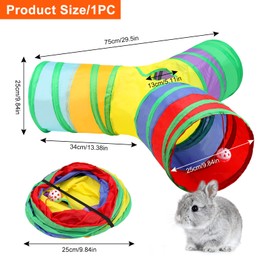 Hileyu Rabbit Bunny Tunnels Toy Collapsible 3 Way Tubes with Storage Bag,Cat Tunnels for Indoor Cats,Small Animal Activity Tunnel Toys for Rabbits,Guinea Pig,Small Dogs,Bunny,Ferrets 3 Way Tube