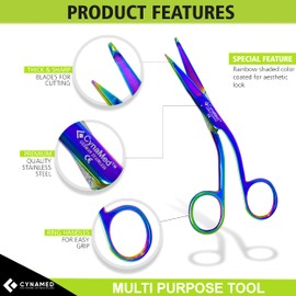 Cynamed Knowles Bandage Scissors with Multicolor/Rainbow Titanium Coating - Perfect for EMT, Paramedics, First Aid Responders, Doctors, Nurses, Students and More (5.5 in.)