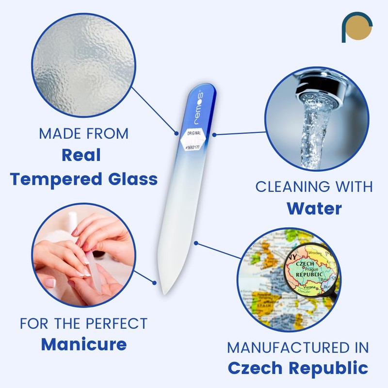 REMOS Nail File Genuine Tempered Glass with Double-Sided Grinding Surface