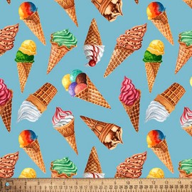 Ice Cream Cones Digital Cotton Fabric by The Yard