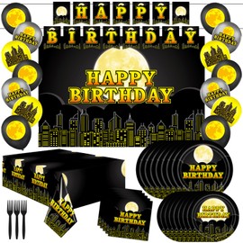 Cartoon Birthday Party Supplies, Superhero Cityscape Theme Decorations & Tableware Set, Includes Banner, Backdrop, Balloons, Plates and More, for Kids Boys Teens Men Party Supplies (Serves 20 Guests)