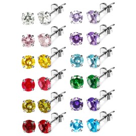 Women's Stud Earrings Set, Surgical Stainless Steel, 12 Colors, 12 Pairs Popular, 316L Zirconia, Stud Earrings, Hypoallergenic (Size: 0.2 inches (6 mm)