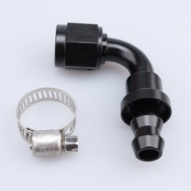 AC PERFORMANCE 90 Degree Female -4 AN to 1/4" Push Lock Hose End Barb Fitting Aluminum Black with Clamp