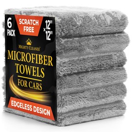 Edgeless Microfiber Towels for Cars – 6pk (12”x12”) - 540 GSM - Super Soft Car Drying, Detailing, Polishing & Buffing – Scratch-Free - Absorbent Microfiber Cleaning Cloths for Cars