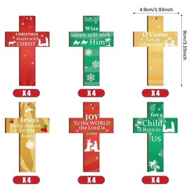 SEAHUI 24PCS Christmas Wooden Cross Hanging Decorations Christmas Tree Pendant Ornaments Baubles Nativity Scene Christian Cross Home Hanging Decor for Christmas Tree Wall Xmas Party Decoration