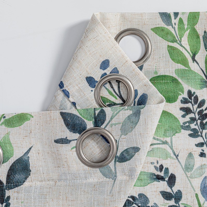 MYSKY HOME Linen Sheer Curtains for Living Room Leaf Patterned