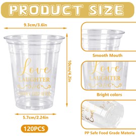 FYSUIMU 120Pcs Wedding Plastic Cups 12Oz Gold Mr and Mrs Disposable Clear Drinking Cups for Wedding Bride Shower Party Supplies, 4 Designs