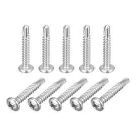 sourcing map #12-1-1/4" Self Drilling Screws, 60pcs 410 Stainless Steel Phillips Pan Head Self Tapping Screws for Wood Plastic