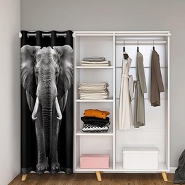 Elephant Doorway Curtain Privacy Wild Aniaml Room Divider Curtain Cover Soft Black White Elephant Print Insulated Thermal Curtains for Bedroom Room Divider Curtain Cover Door Curtain 52"x80" 1 Panel