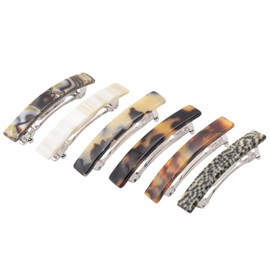 French Amie Bar Mini Set of 6 Celluloid Acetate Onyx Silver Grey Opera Ivory Tokyo White Tokyo Amber Brown Handmade Small Hair Clip Barrette for Women (2.5 inch)