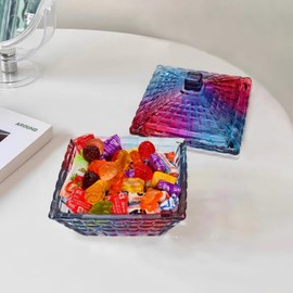 LWXPAIYY Purple Glass Candy Dish with Lid 8 oz,Embossed Candy Jar with Lid,Vintage Candy Dishes Bowl with Lids for Office Desk Coffee Table Decorative(Purple)