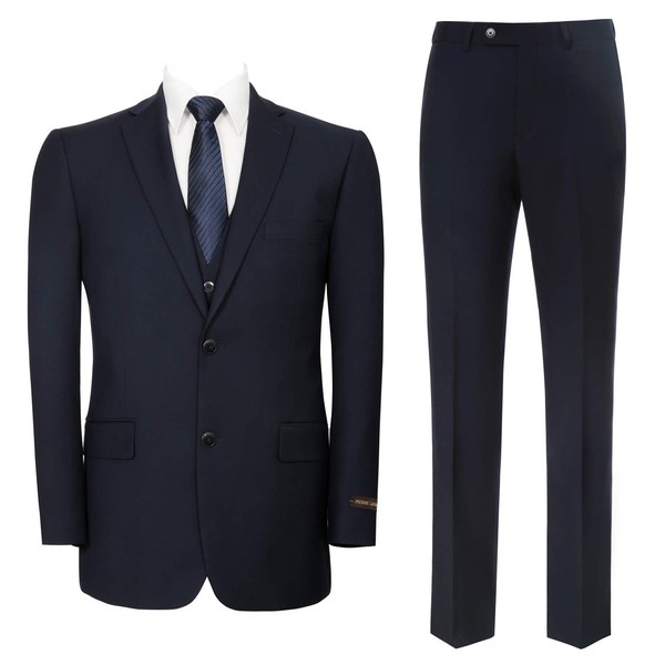 Mens 3 Piece Classic Fit Suit Set Two Buttons Solid