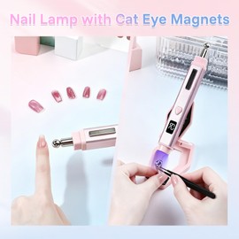 TADOPRO Handheld U V Light for Gel Nails with Cat Eye Magnets and Stand, Mini Portable Flash Cure Nail Lamp with LCD Display Auto Sensor for Home DIY Manicure and Salon