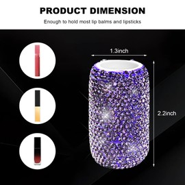 NYTKL Upright Car Chapstick Holder, Bling Rhinestone Lipstick Organizer Vehicle Lip Balm Holder, Insulating Auto Upright Lip Balm Mount Sparkling Interior Decor for Women Girls (Purple)