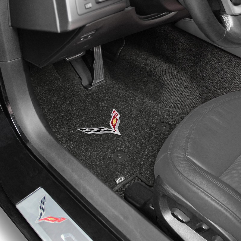 Fits 2014-2018 C7 Corvette Stingray Floor Mats w/ Flags: Black