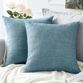 OTOSTAR Linen Throw Pillow Covers Set of 2 Decorative Square Pillowcases Cushion Covers 26x26 Inch for Home Decor Sofa Bedroom Car 65 x 65 CM Blue