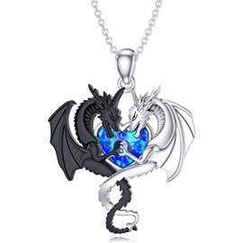 Sterling Silver Dragon Necklace for Women Men，Women Mens Opal Wyvern Necklace Embllished with Opal Jewelry for Women Men-2