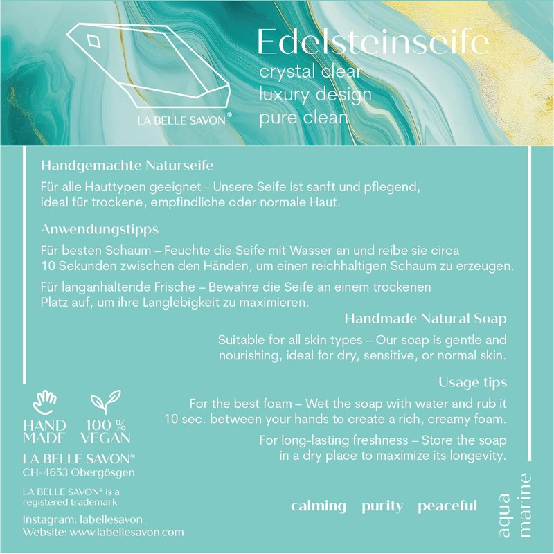 LA BELLE SAVON® Handseife [Aquamarine] - Edelsteinseife - Handgemachte Naturseife