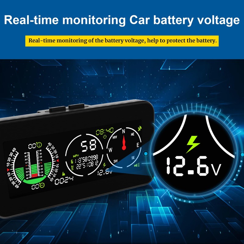 Car Inclinometer for Off-Road Driving, GPS Speedometer MPH KMH with