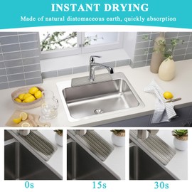 Milkary Diatomite Kitchen Faucet Mat, Quick Drying Kitchen Sink Splash Guard Behind Faucet, Grey Water Absorbing Stone Tray for Sink Drying Stone Mat for Bathroom Kitchen Bar Countertop