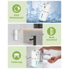 KeeKit Automatic Soap Dispenser, 380ml/12.8oz Touchless Foaming Soap Dispenser Rechargeable, Wall Mounted with 6-Level Adjust Automatic Soap Dispenserable Foam, IPX5 Waterproof, for Bathroom, Kitchen