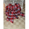 HANDMADE CHRISTMAS WREATH BOW RED & GRAY BUFFALO CHECK LANTERN
