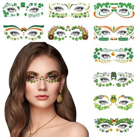10 Sheets St. Patrick's Day Face Tattoos Stickers, Shamrock Temporary Tattoos for Women Men Green Lucky Clover Stickers Decals for Irish Parade Saint Patrick's Day Party Favors Kids Body Decorations