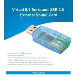 MODAVELA Tarjeta De Sonido USB Audio 5.1 Digital 3D Pc Laptop (Azul)