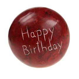 Happy Birthday Round Sentiment Pebble/Worry Stone - hand-carved with the words - Happy Birthday - 5 cm - Purple or Dark Red (red)