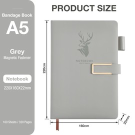 OFFCUP Ruled A5 Notebook Journal, Hardcover PU Leather Executive Notebooks, 160 Pages 8.3"×5.7" College Lined Journal, Notepad with Premium Thick Paper for Office Home School Business (Gray)