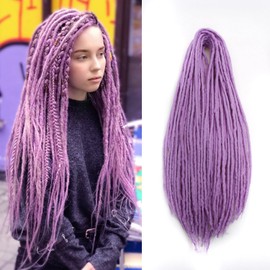 Wool Dreadlock Extensions 20 Inch Double Ended Blonde Handmade Synthetic Hippie Wool Dreads Extensions Locs Style Crochet Hair for Women 20 Strands (Light Purple, 20 Inches)