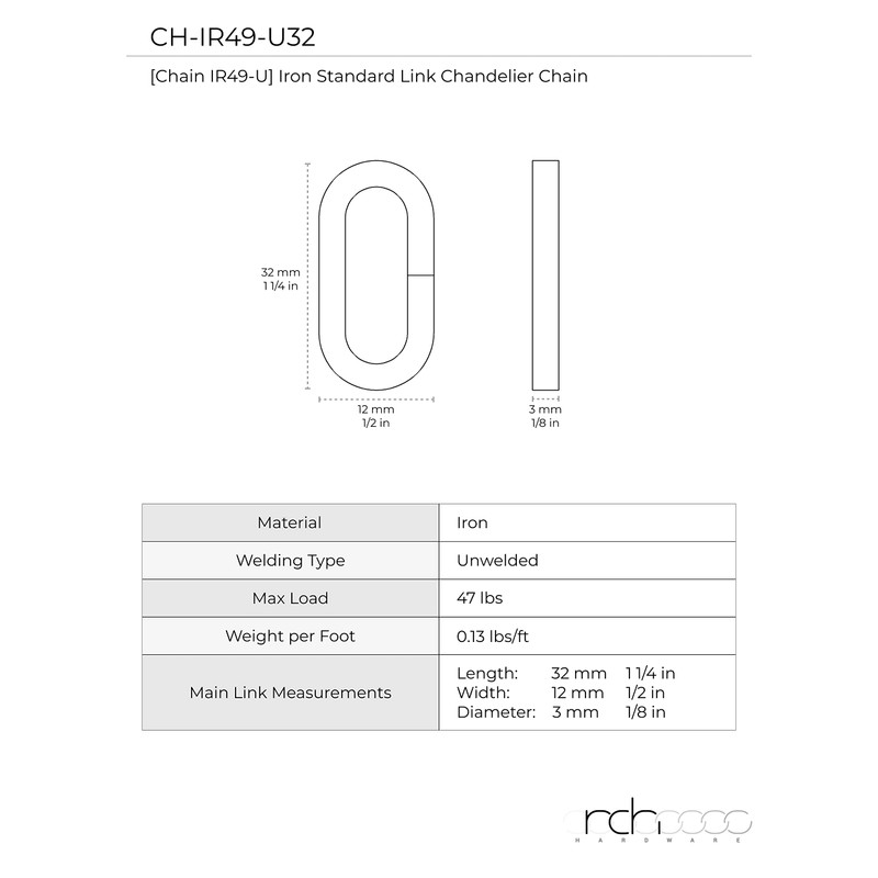 RCH Hardware CH-I-49S-OBB Iron Chandelier Chain, Oil Bronzed Black (1