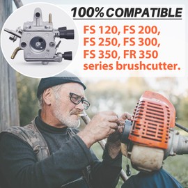 Carburettor for STIHL FS120 FS200 FS250 FS300 FS350 Brush Cutter, JRISBO Brushcutter Accessories FS 250 Carburettor Kit Replacement Parts 10 in 1 Carburettor Kit with Gasket, Air Filter, Spark Plug